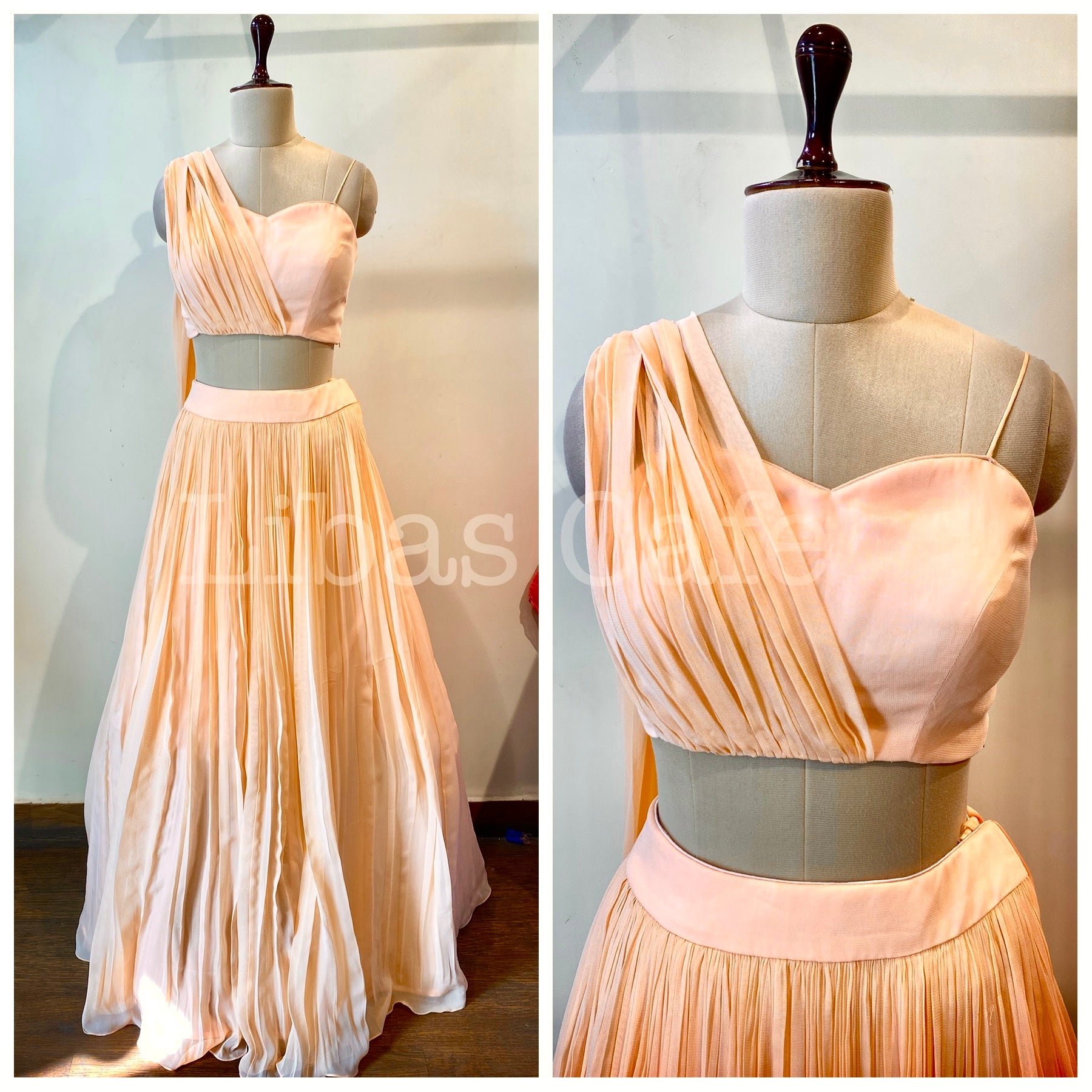 Peach Noodle Drape Lehenga